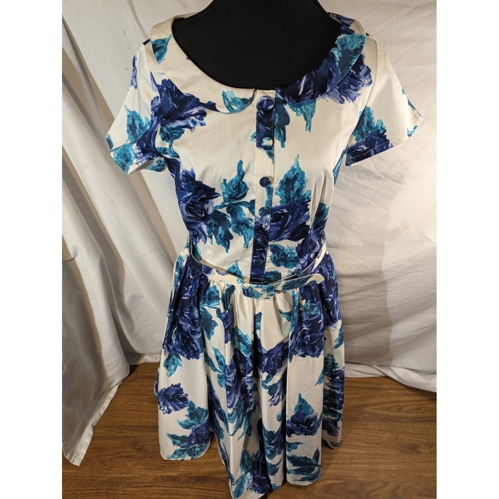 Pinup Couture Betty Draperesque Dress Blue Floral Size Large